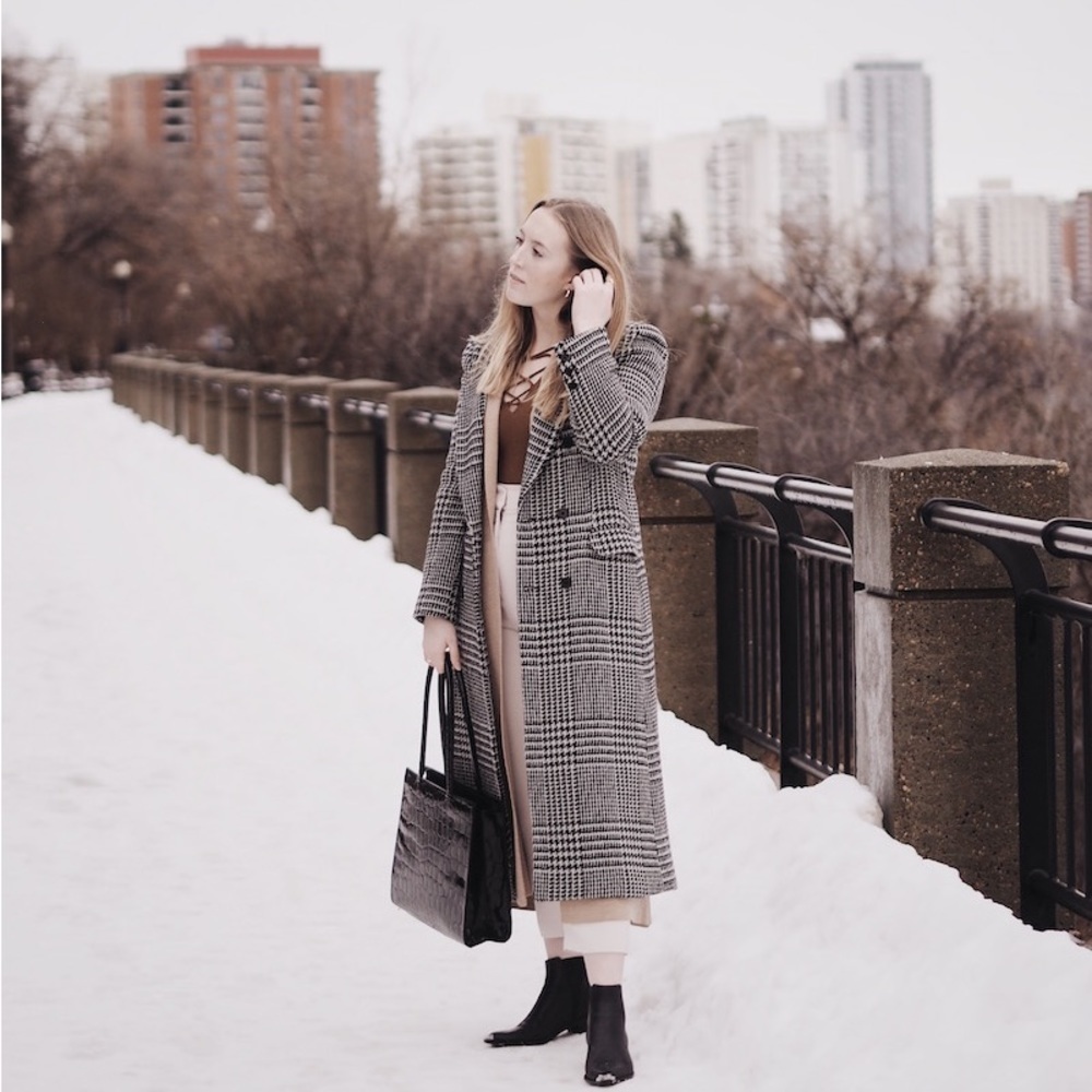 Reformation Black and White Pea Coat